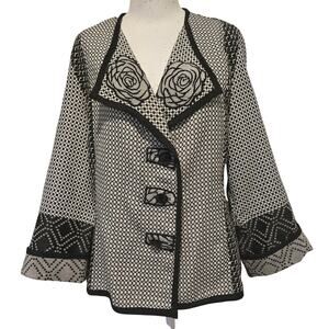 Mimi Hay Designs Black and White Mixed Media Button-Up Jacket - Wearable Art